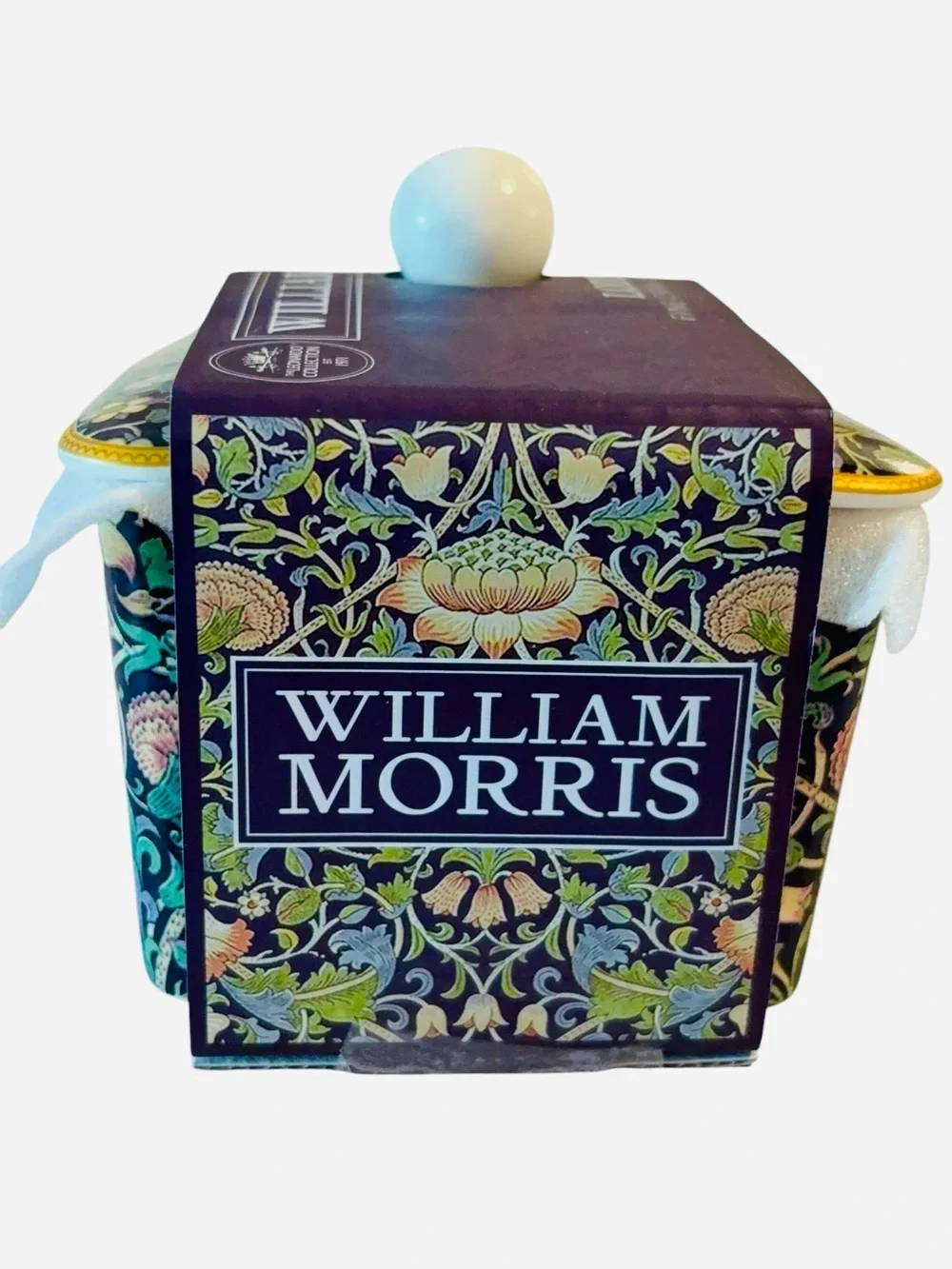 William Morris Navy Floral Ceramic Butter Keeper with Yellow Trim